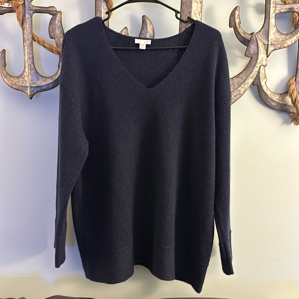 J.jill Women's V-neck Knitted Wool Cashmere Blend. Navy. Large Petite